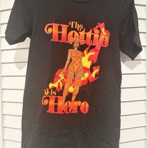 Black Graphic T-Shirt with Orange and Red Design